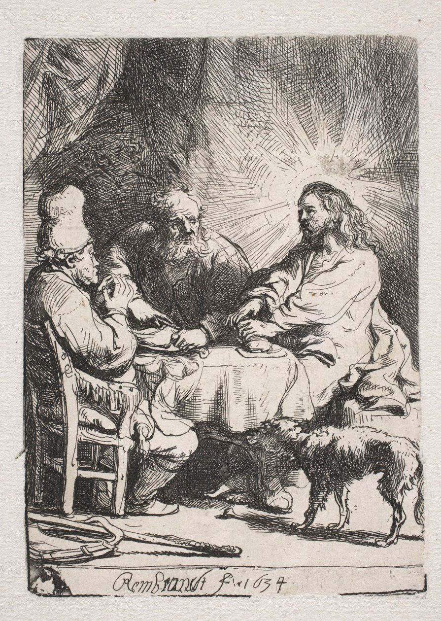Het avondmaal in Emmaüs (kleine plaat) door Rembrandt van Rijn