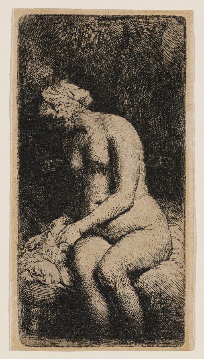 Vrouw met haar voeten in een beekje door Rembrandt van Rijn