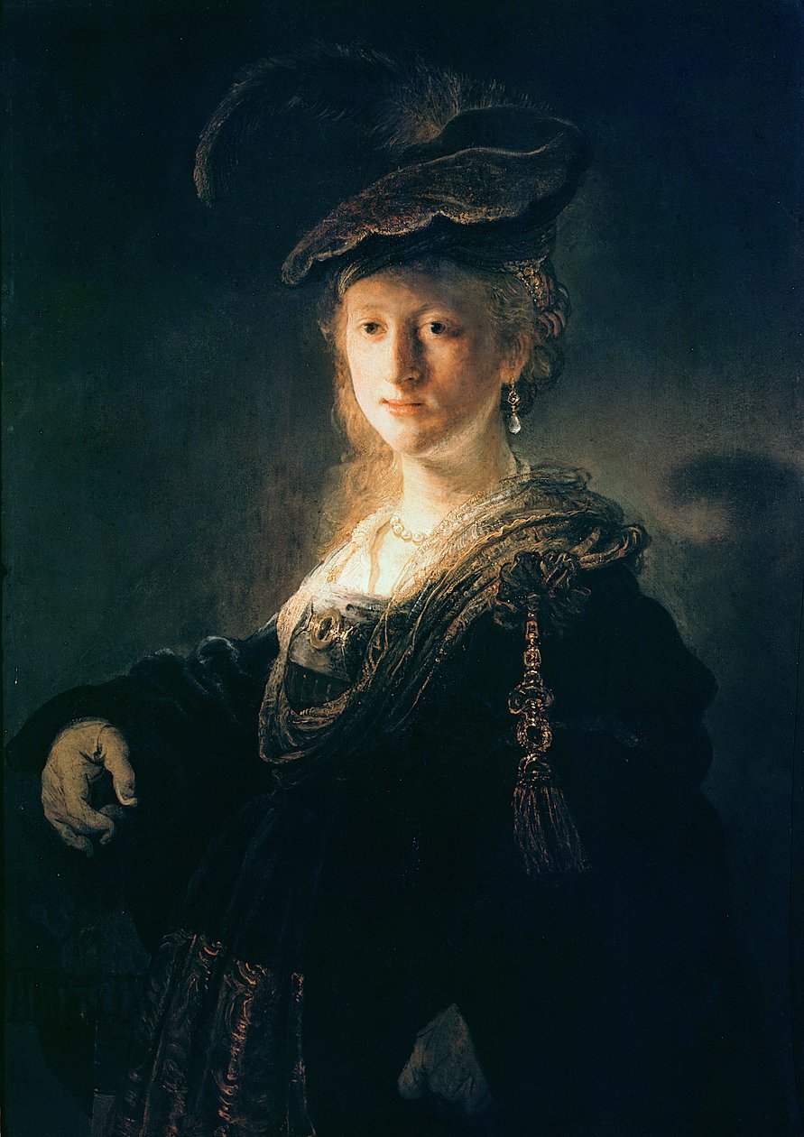 Jonge vrouw in kostuum door Rembrandt van Rijn