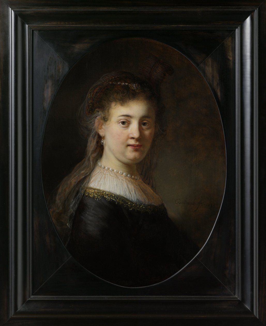 Jonge vrouw in fantasiekostuum, 1633 door Rembrandt van Rijn
