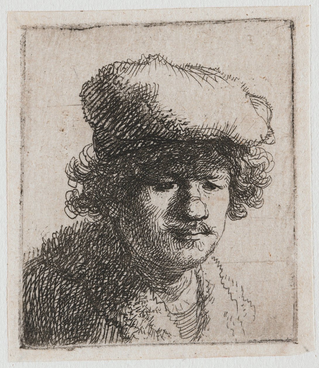 Zelfportret met naar voren getrokken baret door Rembrandt van Rijn