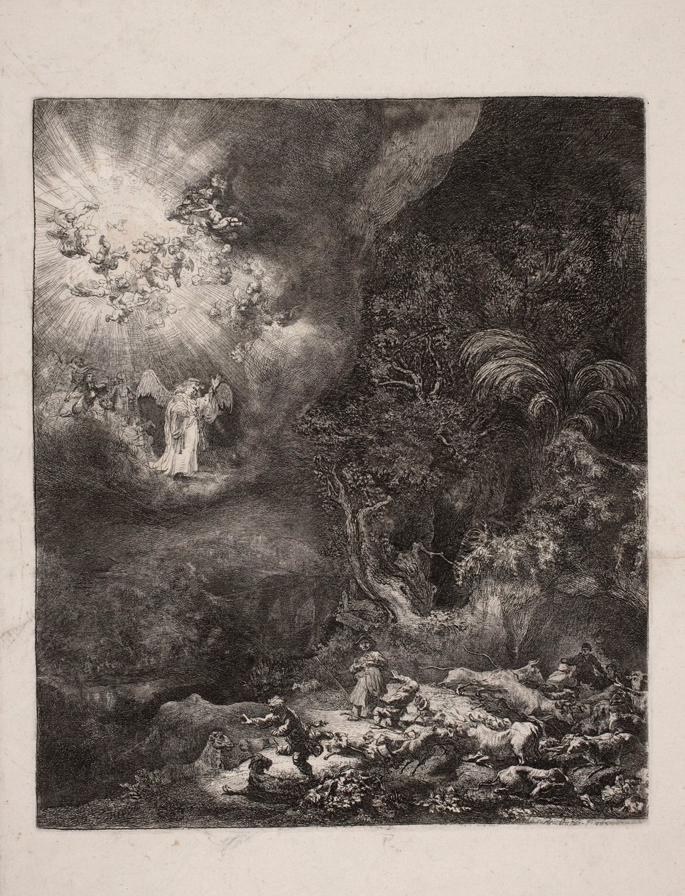De aankondiging aan de herders door Rembrandt van Rijn