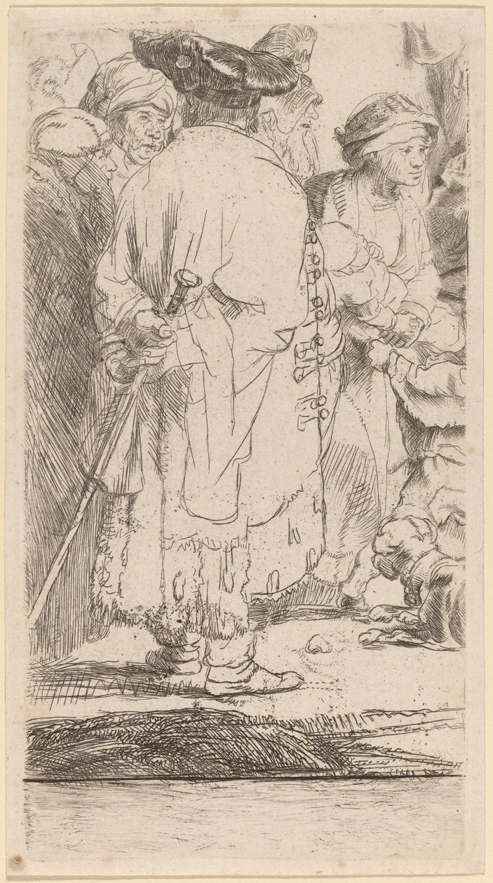De man met een stok (Fragment uit de Honderd Guilder Print) door Rembrandt van Rijn and William Baillie