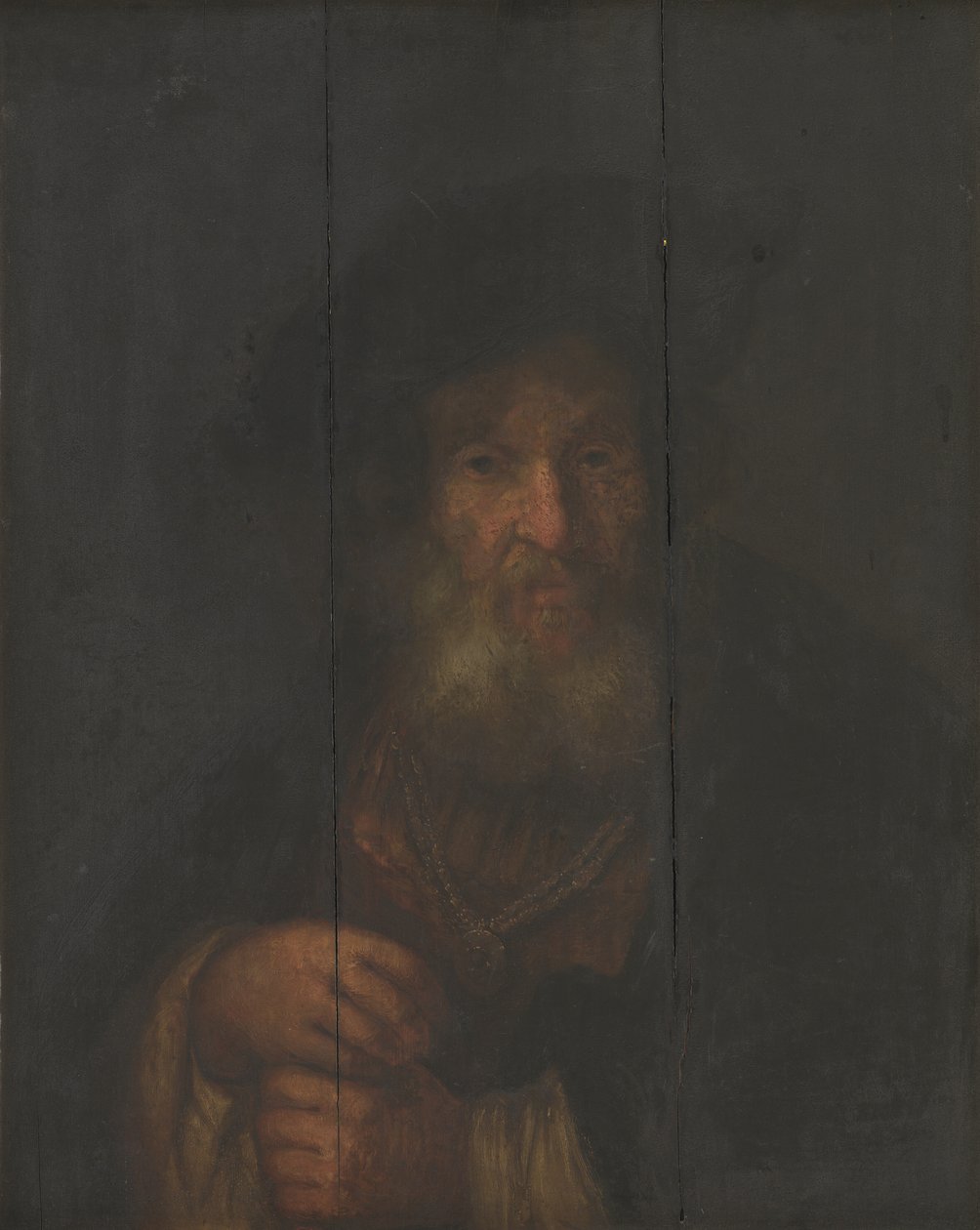 Portret van een oude jood door Rembrandts skole