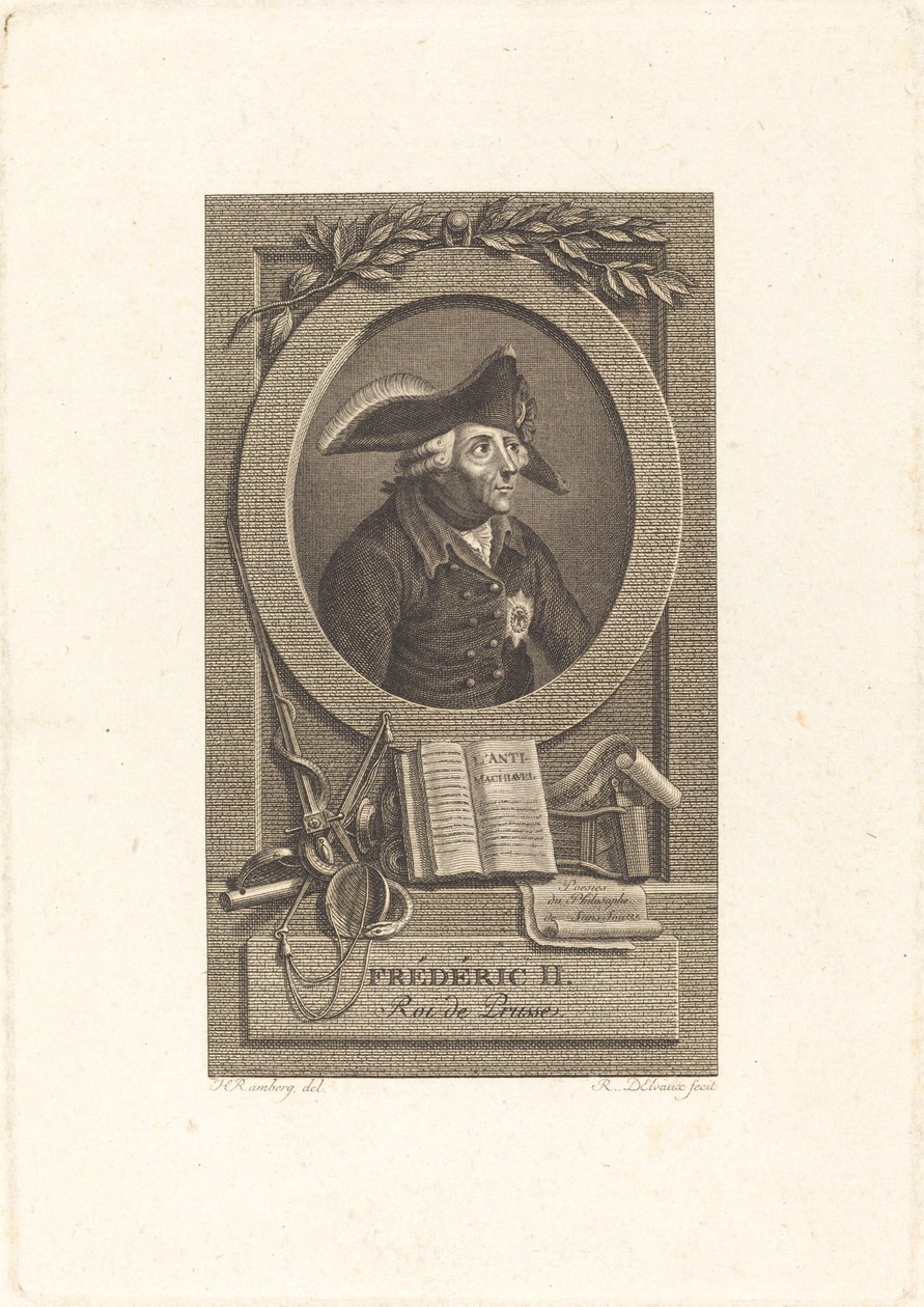 Frederik de Grote, Koning van Pruisen door Remi Henri Joseph Delvaux after Johann Heinrich Ramberg