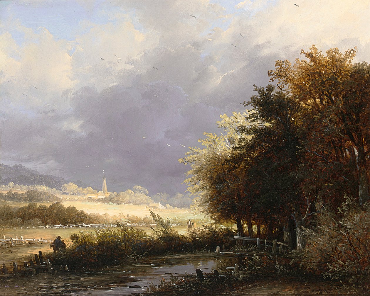 Figuren op een landweg, een storm nadert door Remigius Adrianus Haanen