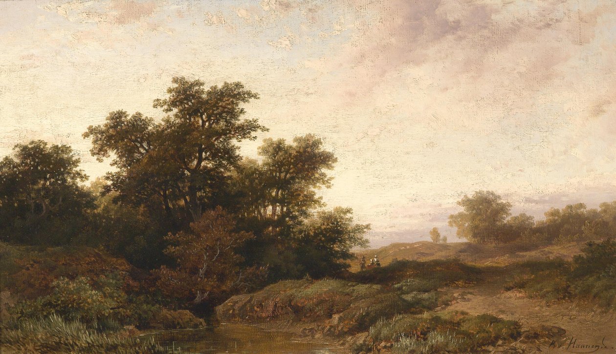 Open landschap in het avondlicht door Remigius Adrianus Haanen