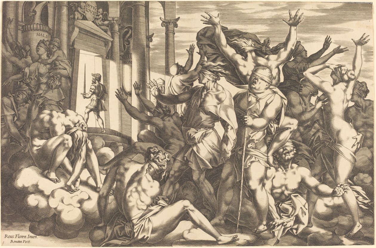 De verovering van onwetendheid door René Boyvin after Rosso Fiorentino