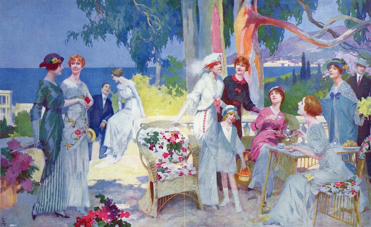 Theekransje in een tuin aan de Franse Rivièra, illustratie uit 