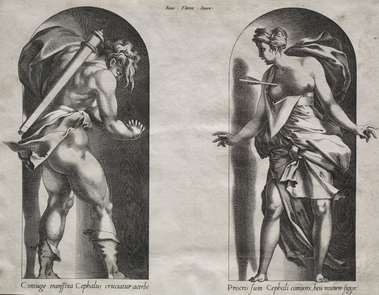 Cephalus en Procris in twee Nissen door Rene Boyvin