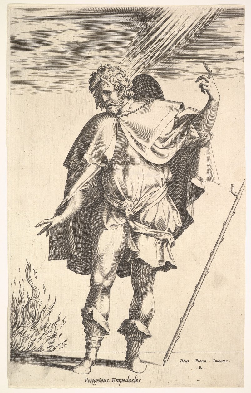 Empedocles, frontaal staand met zijn hoofd in driekwart zicht door Rene Boyvin