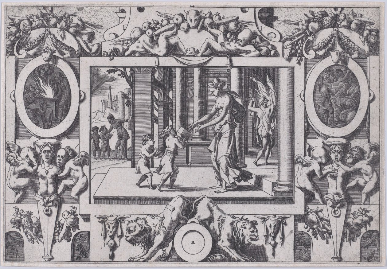De Kinderen van Medea en Jason Geven Creusa het Fatale Geschenk, 1563 door Rene Boyvin