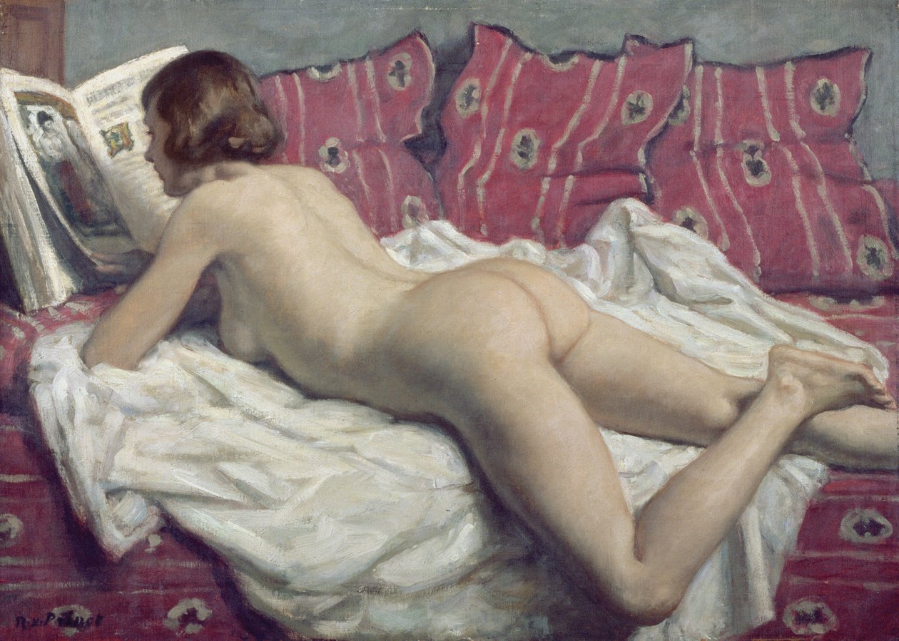 Naakt op een roze divan (detail) door René François Xavier Prinet