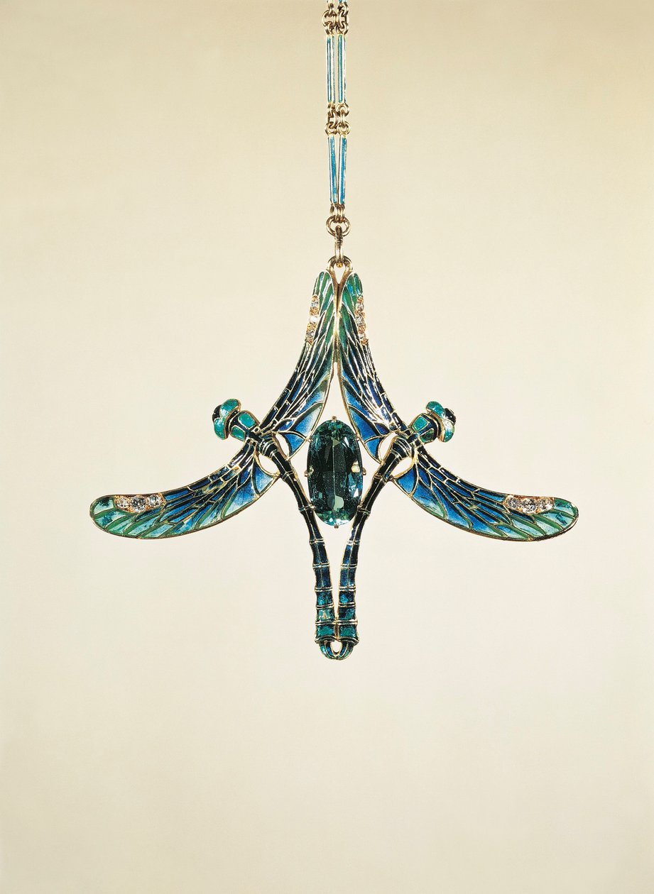 Libelle hanger (goud en email) door Rene Jules Lalique
