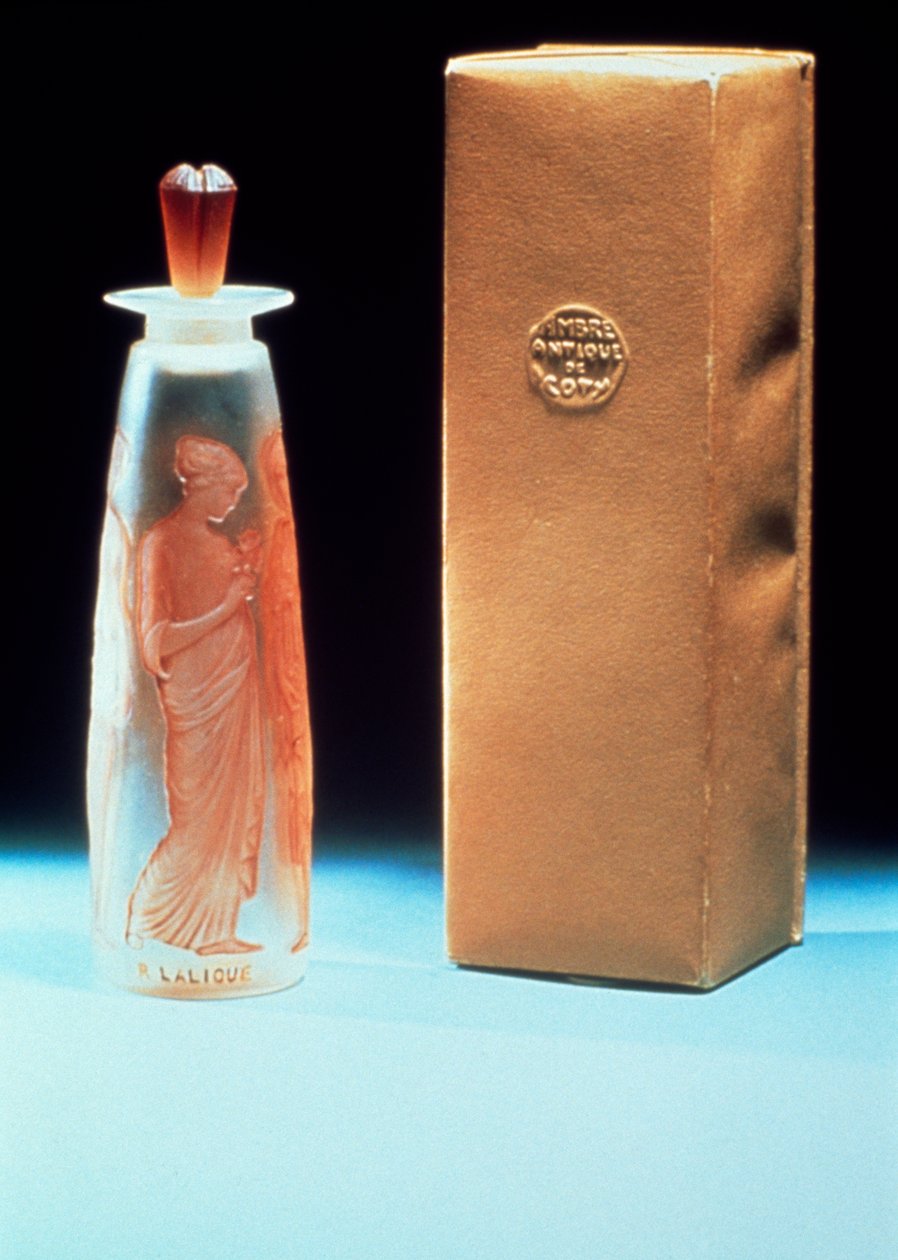 Glazen flacon voor het parfum Ambre Antique van Coty door Rene Jules Lalique