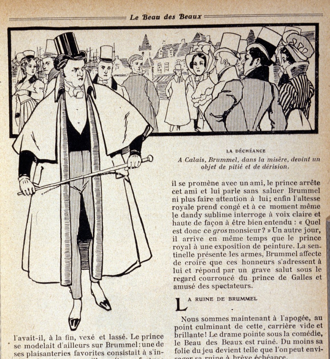 Afbeelding van George Bryan Brummel (1778 - 1840), de koning van de dandies, die in ballingschap is in Calais. Illustratie door René Vincent. 19e eeuw door Rene Vincent