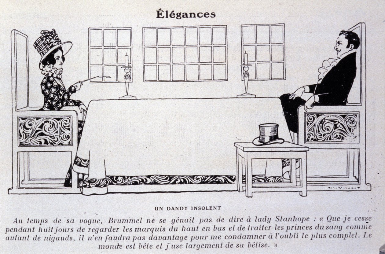 Afbeelding van George Bryan Brummel bekend als de Beau Brummel (1778 - 1840), de Koning van de Dandys. Illustratie door René Vincent. 19e eeuw door Rene Vincent