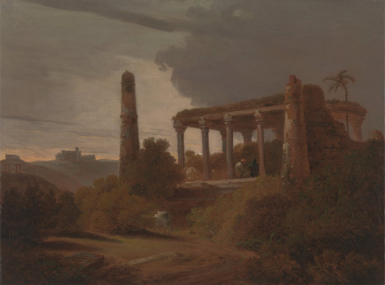 Indiaas landschap met tempelruïnes door Rev. Edward Thomas Daniell