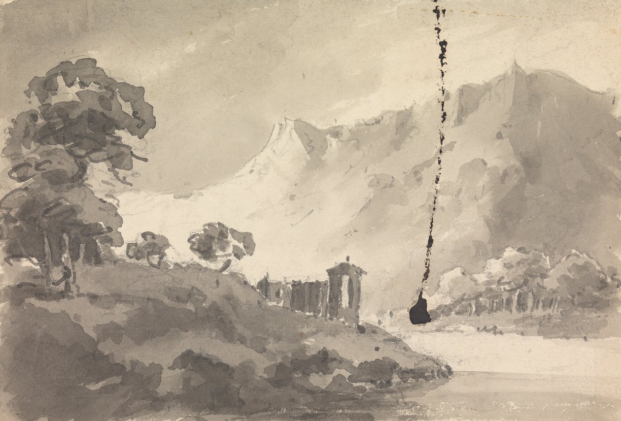 Landschap met kasteel, rivier en berg door Rev. William Gilpin