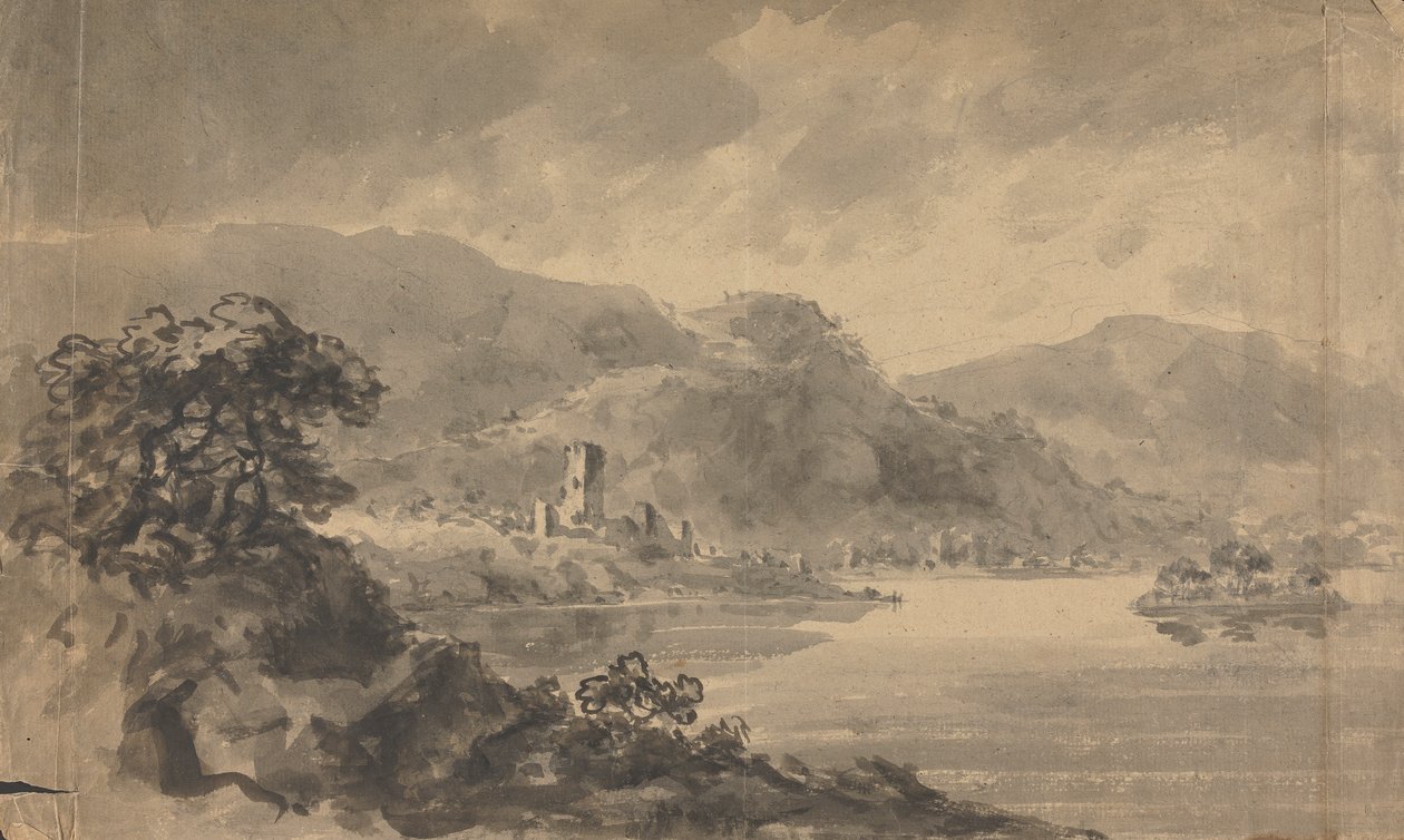 Landschap met rivier, kasteel en bergen door Rev. William Gilpin