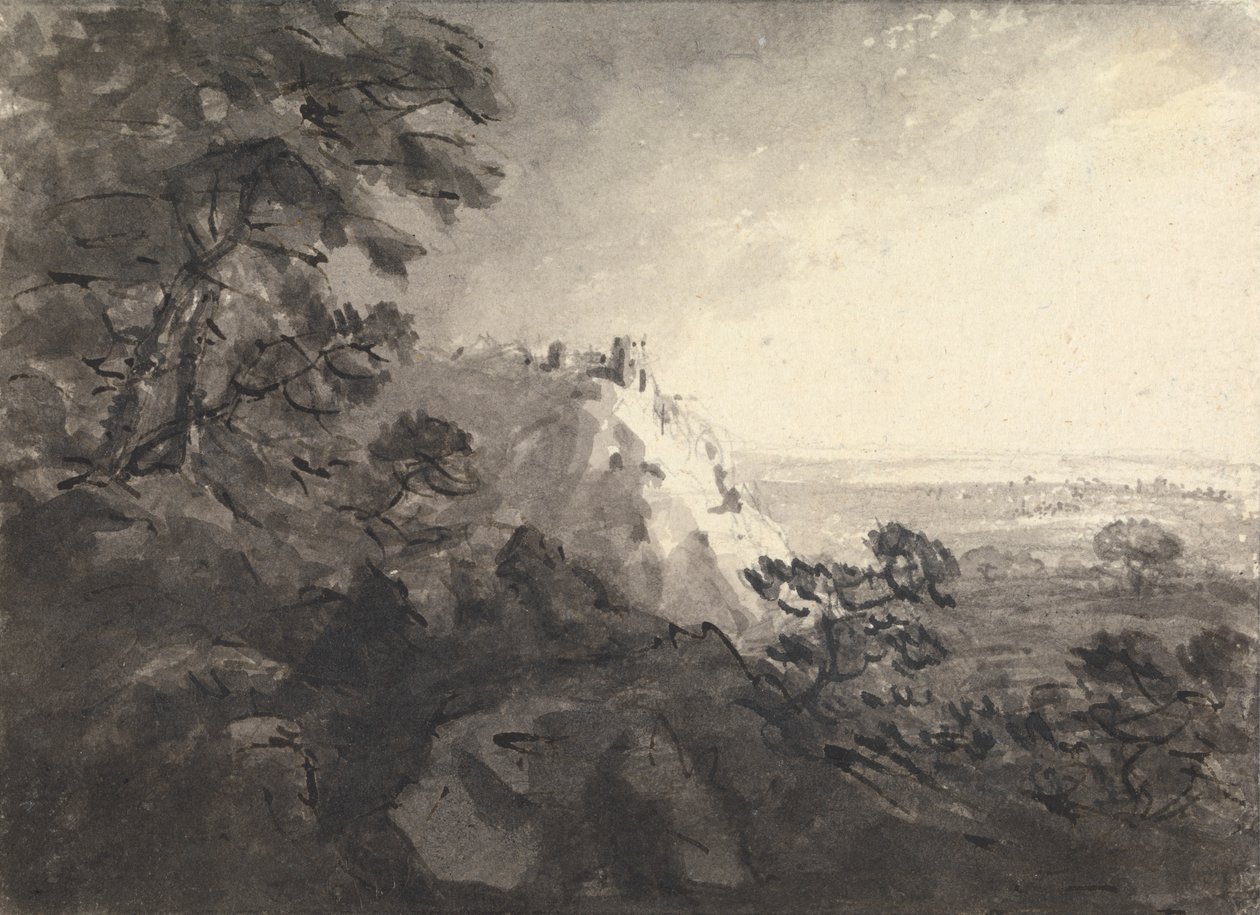 Landschap met een kasteel op een heuvel in de verte door Rev. William Gilpin