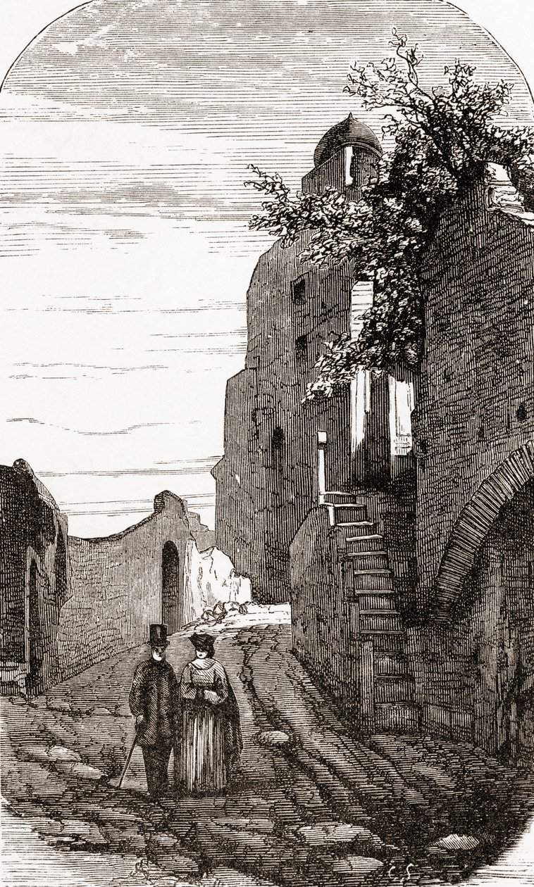 Clivus Victoria op de Palatijnse heuvel, Rome, Italië in de late 19e eeuw. Uit Italiaanse afbeeldingen door Rev. Samuel Manning, gepubliceerd ca. 1890. door Reverend Samuel Manning