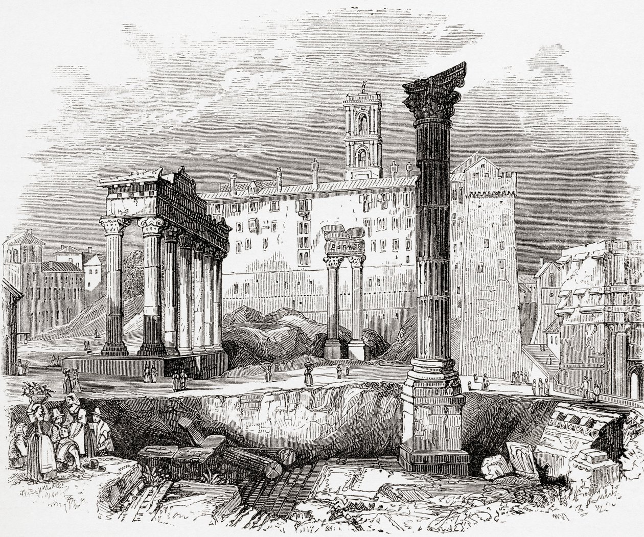 In het Forum, kijkend naar het Capitool, Rome, Italië in de late 19e eeuw. Uit Italiaanse afbeeldingen door Rev. Samuel Manning, gepubliceerd ca. 1890. door Reverend Samuel Manning