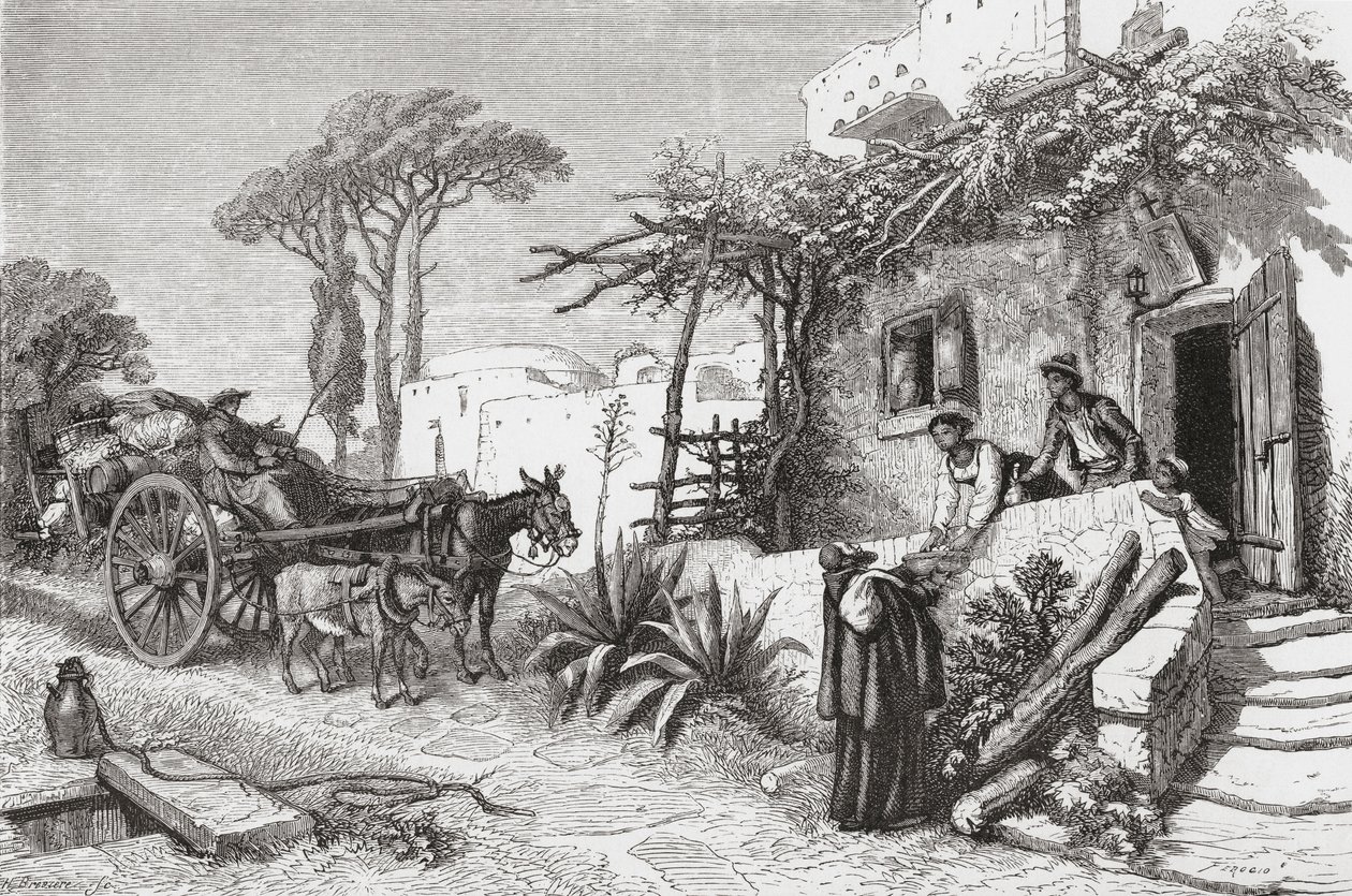 Bedelmonniken nabij Napels, Italië in de late 19e eeuw. Uit Italiaanse afbeeldingen door Rev. Samuel Manning, gepubliceerd ca. 1890 door Reverend Samuel Manning