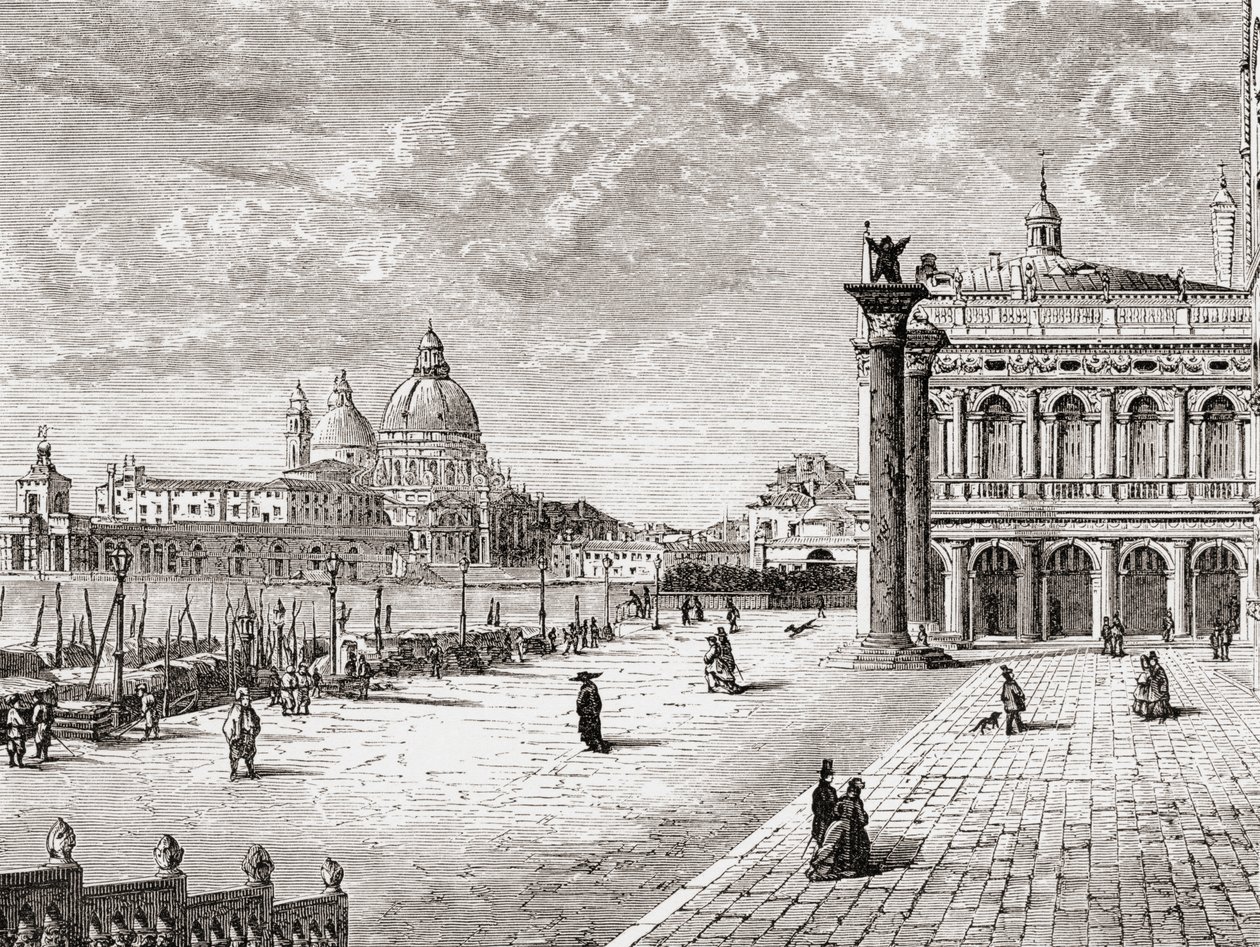 Piazza San Marco of het San Marcoplein, Venetië, Italië in de late 19e eeuw. Uit Italiaanse foto