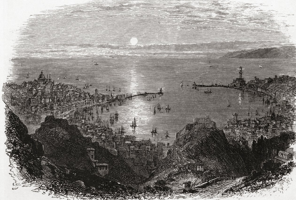 Uitzicht op Genua, Noord-Italië in de late 19e eeuw. Uit Italiaanse Afbeeldingen door Rev. Samuel Manning, gepubliceerd ca. 1890. door Reverend Samuel Manning