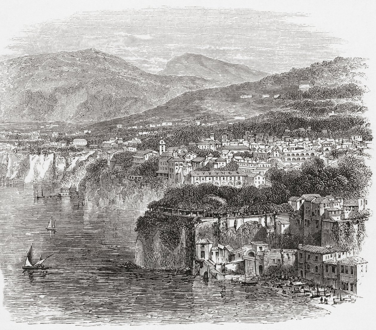 Uitzicht op Sorrento, Campania, Zuid-Italië, in de late 19e eeuw. Uit Italiaanse afbeeldingen door Rev. Samuel Manning, gepubliceerd ca. 1890. door Reverend Samuel Manning