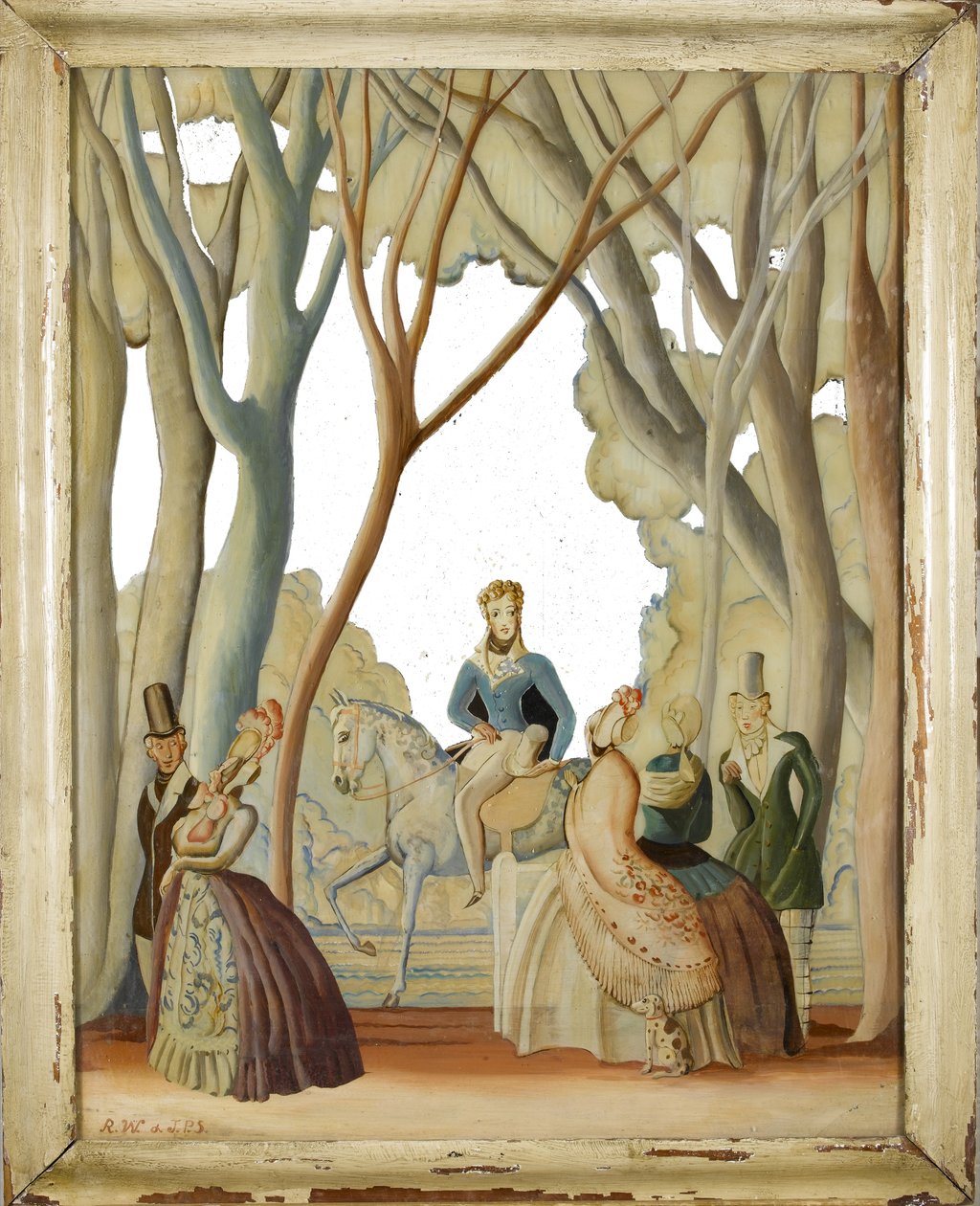 Wandelende figuren in een bebost park door Rex Whistler
