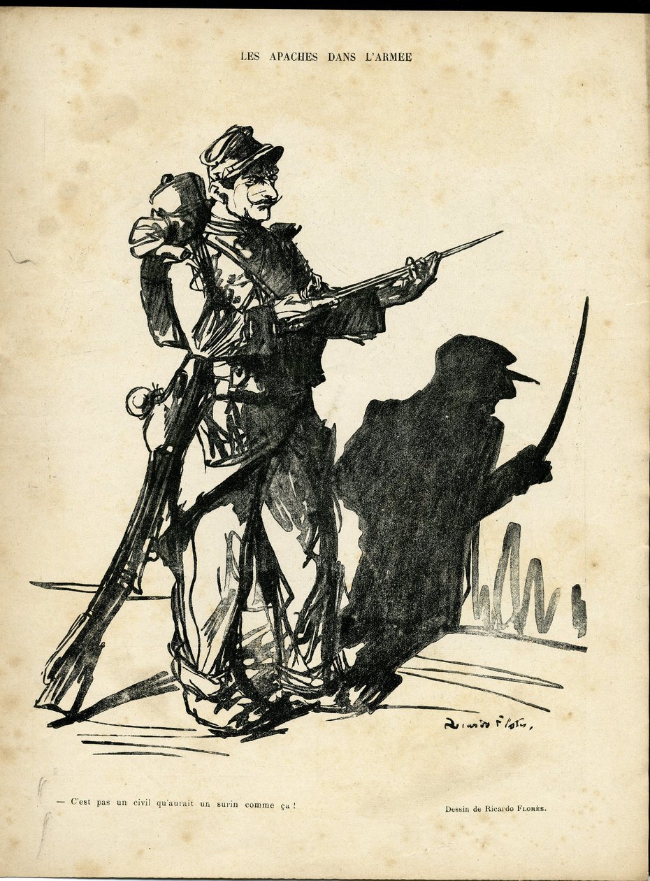 Illustratie door Ricardo Flores (1878-1918) in Le Lire, 22/01/10 - Apachen in het leger - Apachen pooiers - Schaduw/licht door Ricardo Flores