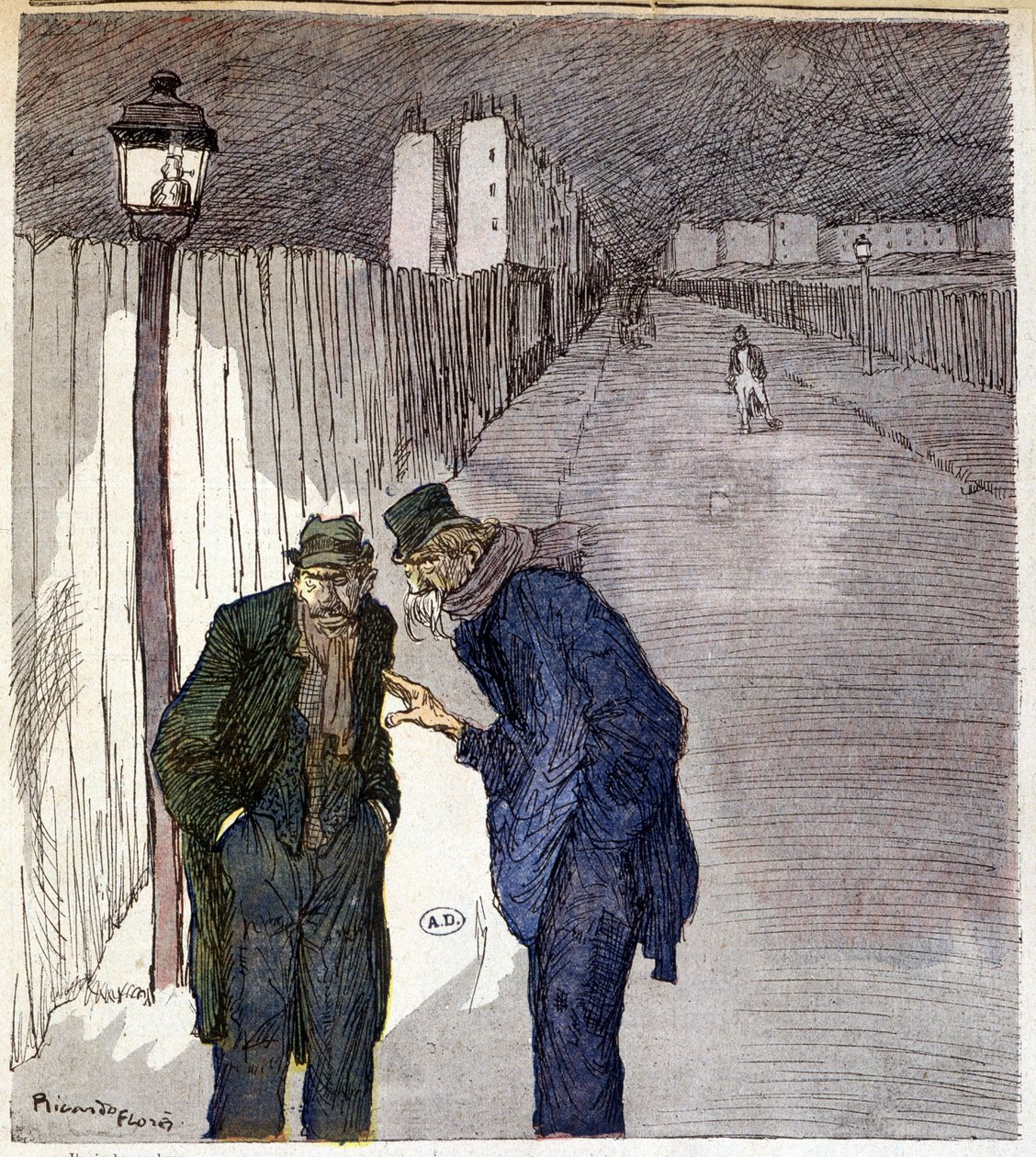Twee mannen die praten in een sinistere steeg - tekening door Ricardon Florès door Ricardo Flores
