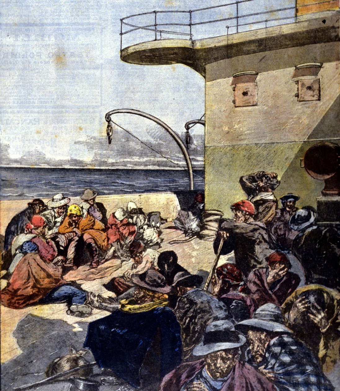 Italiaanse emigratie naar Canada; de reis aan boord van de Lake Megantic verliep onder vrij moeilijke omstandigheden. Ill. door R. Pellegrini. La Domenica del corriere. 02/06/1901. door Riccardo Pellegrini