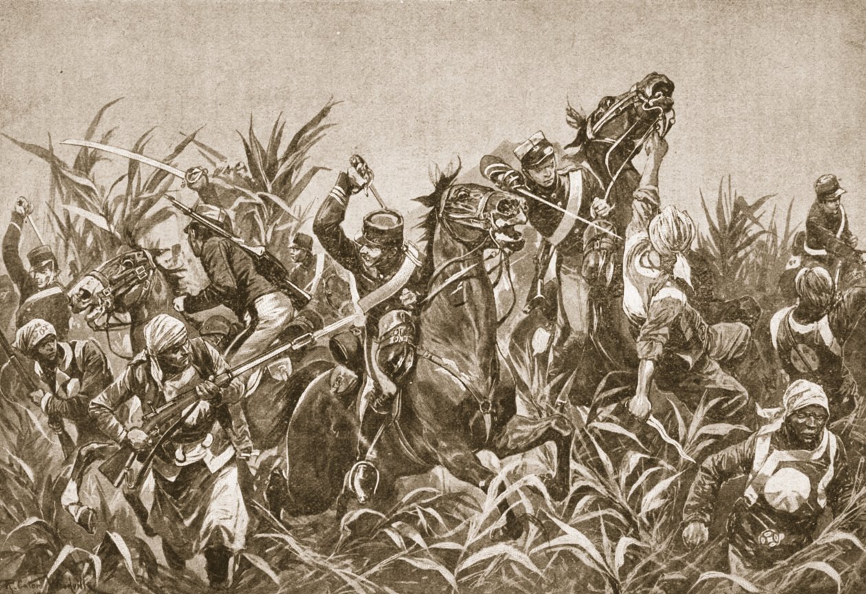 De gevechten rond Tientsin: Aanval van de Japanse Cavalerie, illustratie uit 