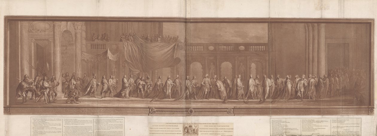 De processie van de ridders van de Meest Nobele Orde van de Kousenband door Richard Cooper the Younger