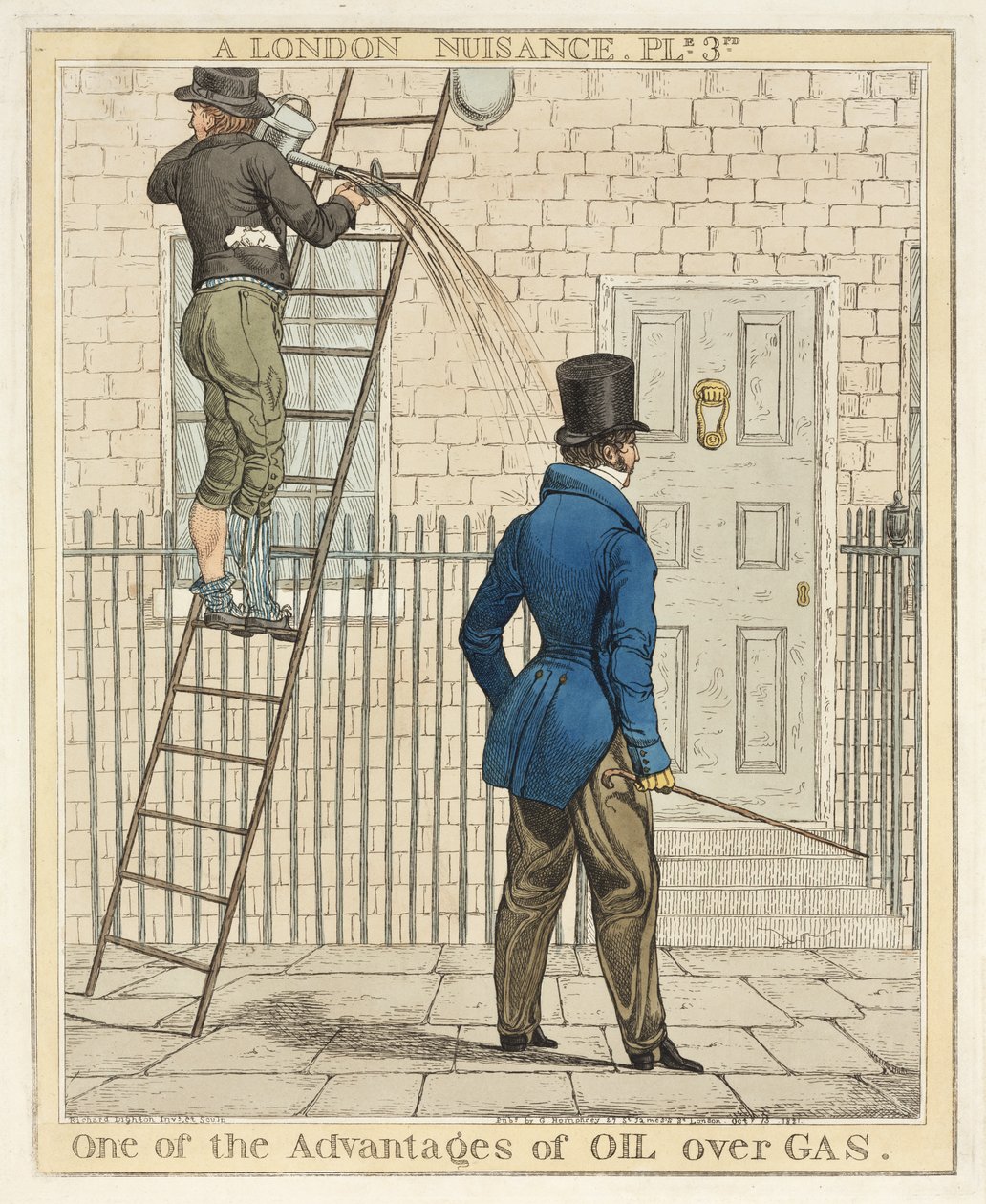 Een van de Voordelen van Olie boven Gas, plaat 3 uit A London Nuisance, 1821 door Richard Dighton