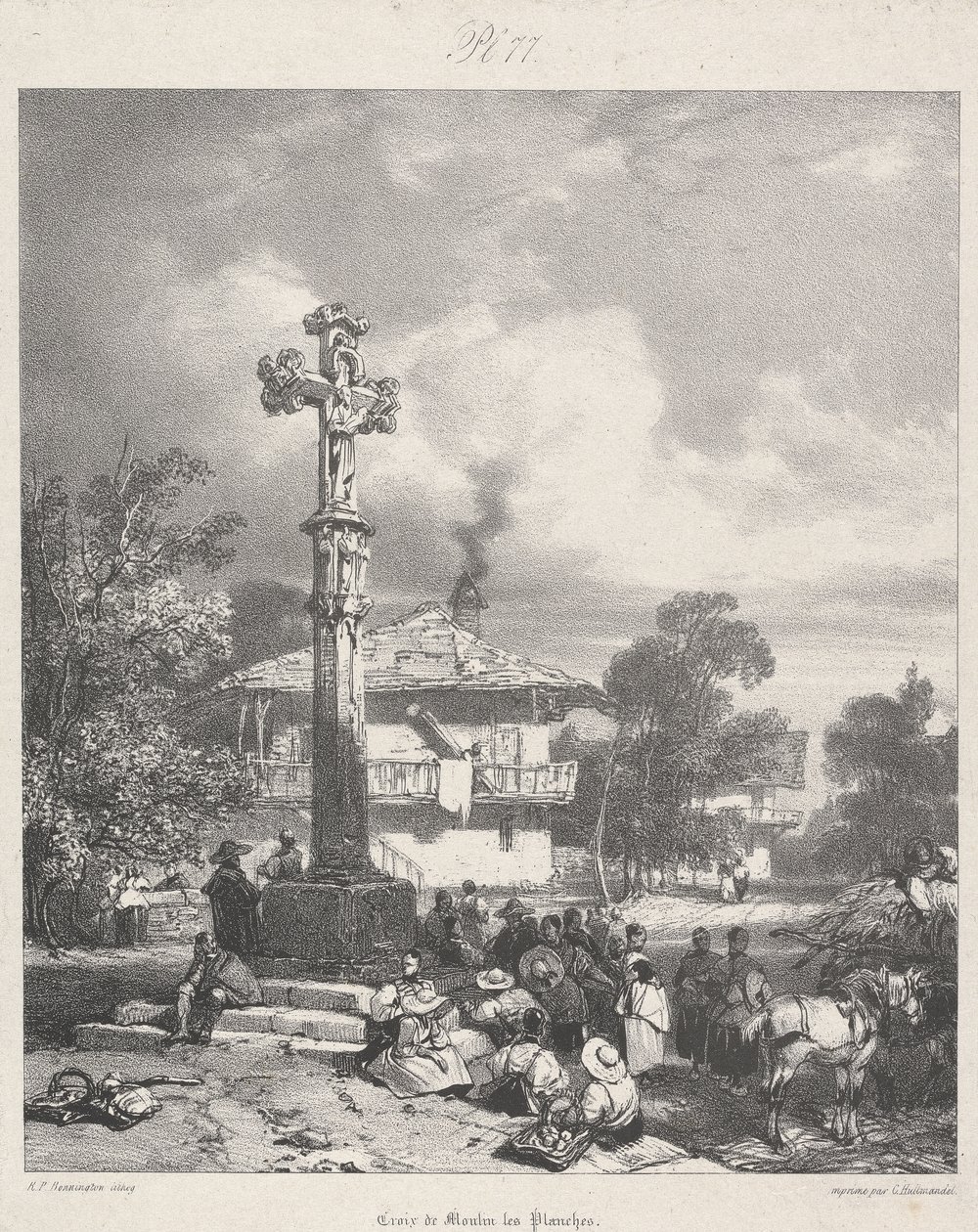 Croix de Moulin les Planches, 1827 door Richard Parkes after Bonington