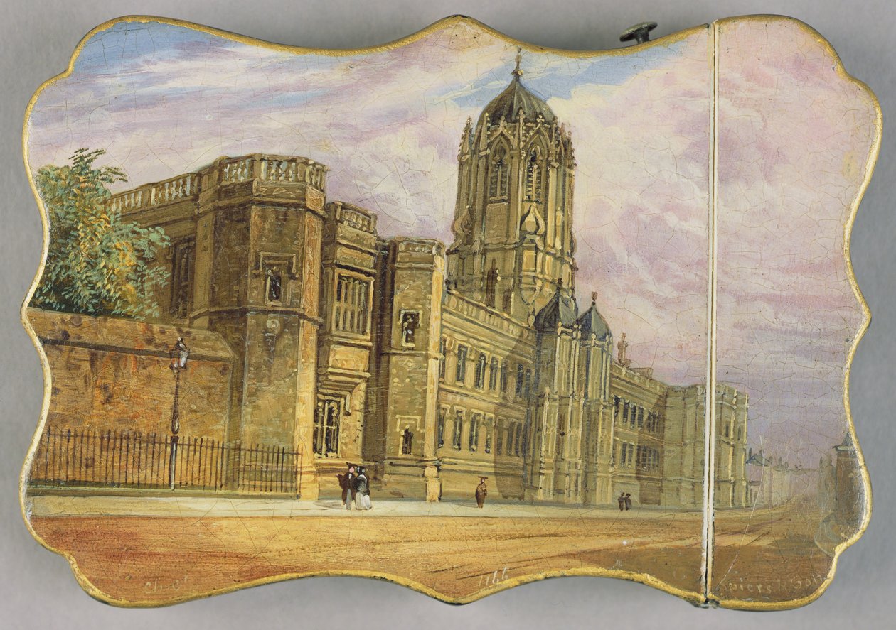 Victoriaanse kaartendoos, met een scène van Christ Church, Oxford en Tom Tower door Richard Phene and Benjamin W. Spiers