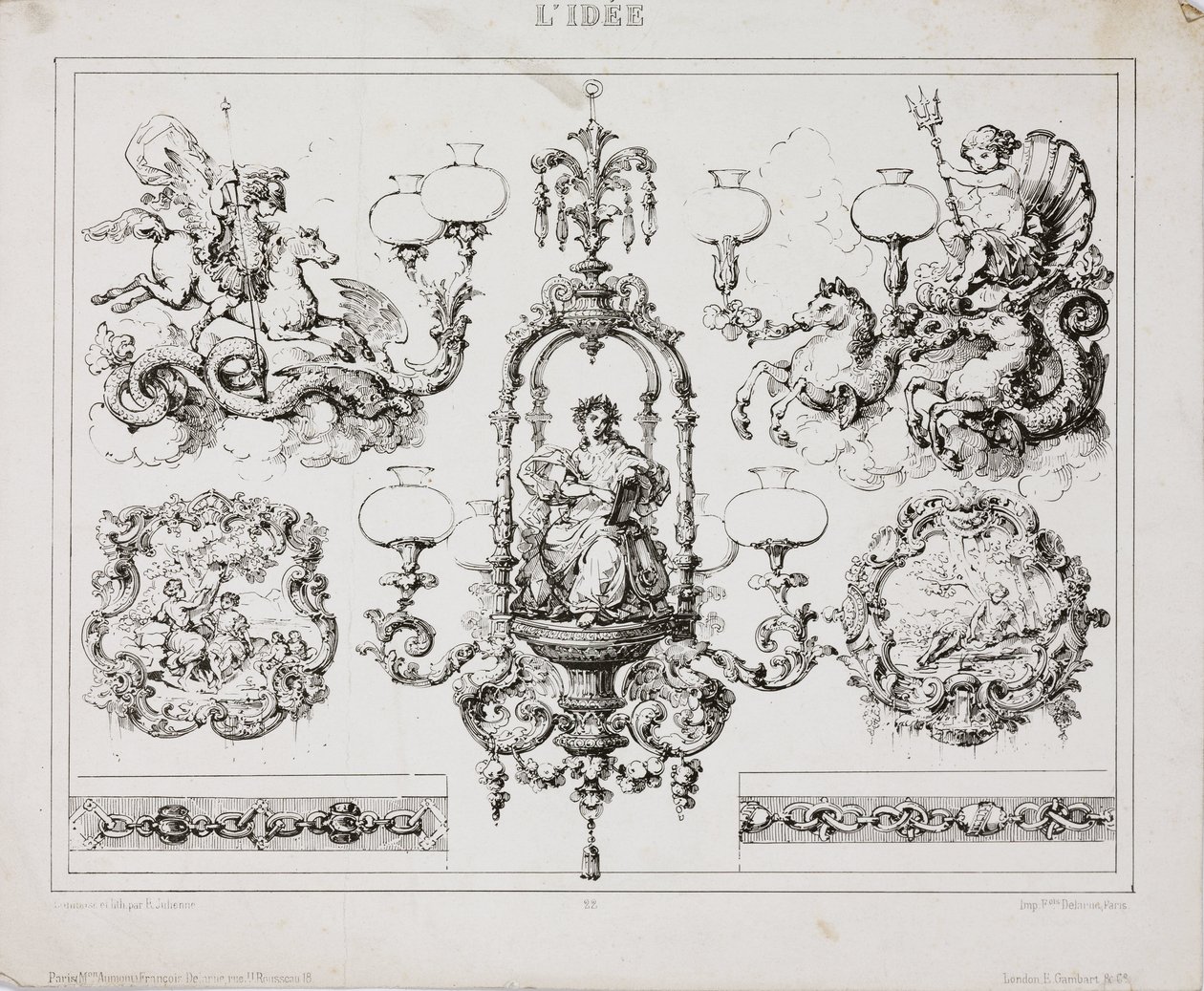 Gas- of oliekroonluchters, Parijs, Frankrijk, ca. 1860 door John Pardon