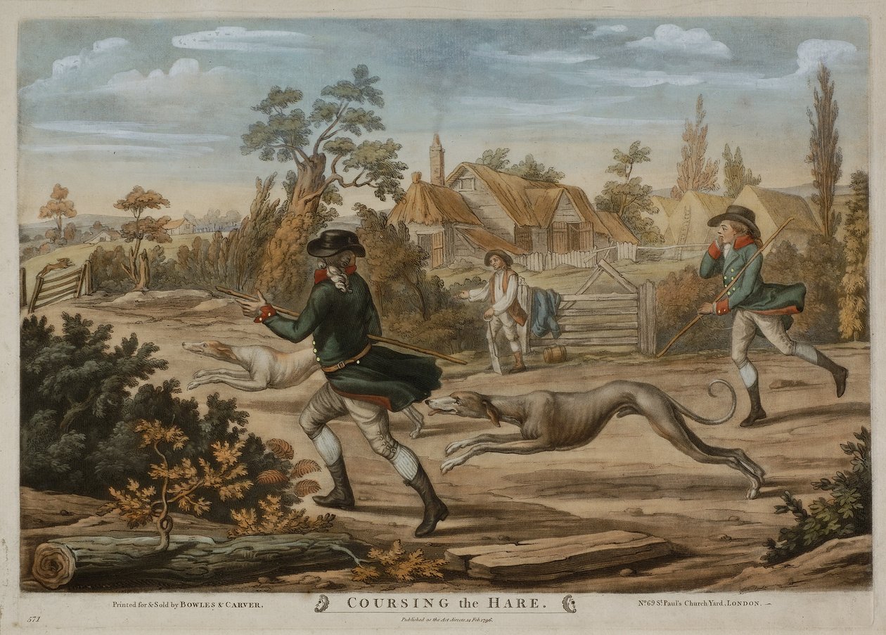 Het jagen op de haas, gedrukt voor Bowles & Carver, gepubliceerd in 1796 door Richard (after) Dighton