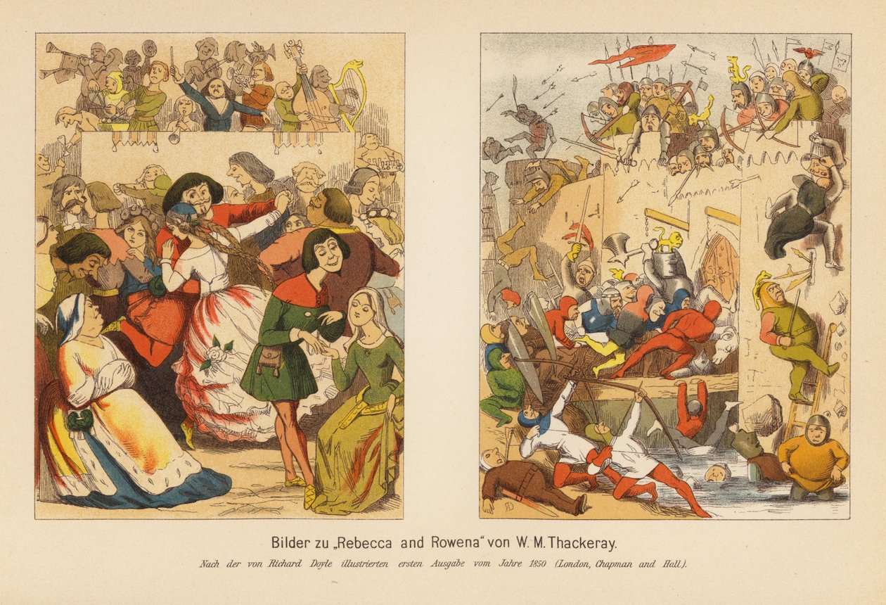 Rebecca en Rowena (kleurenlitho) door Richard (after) Doyle