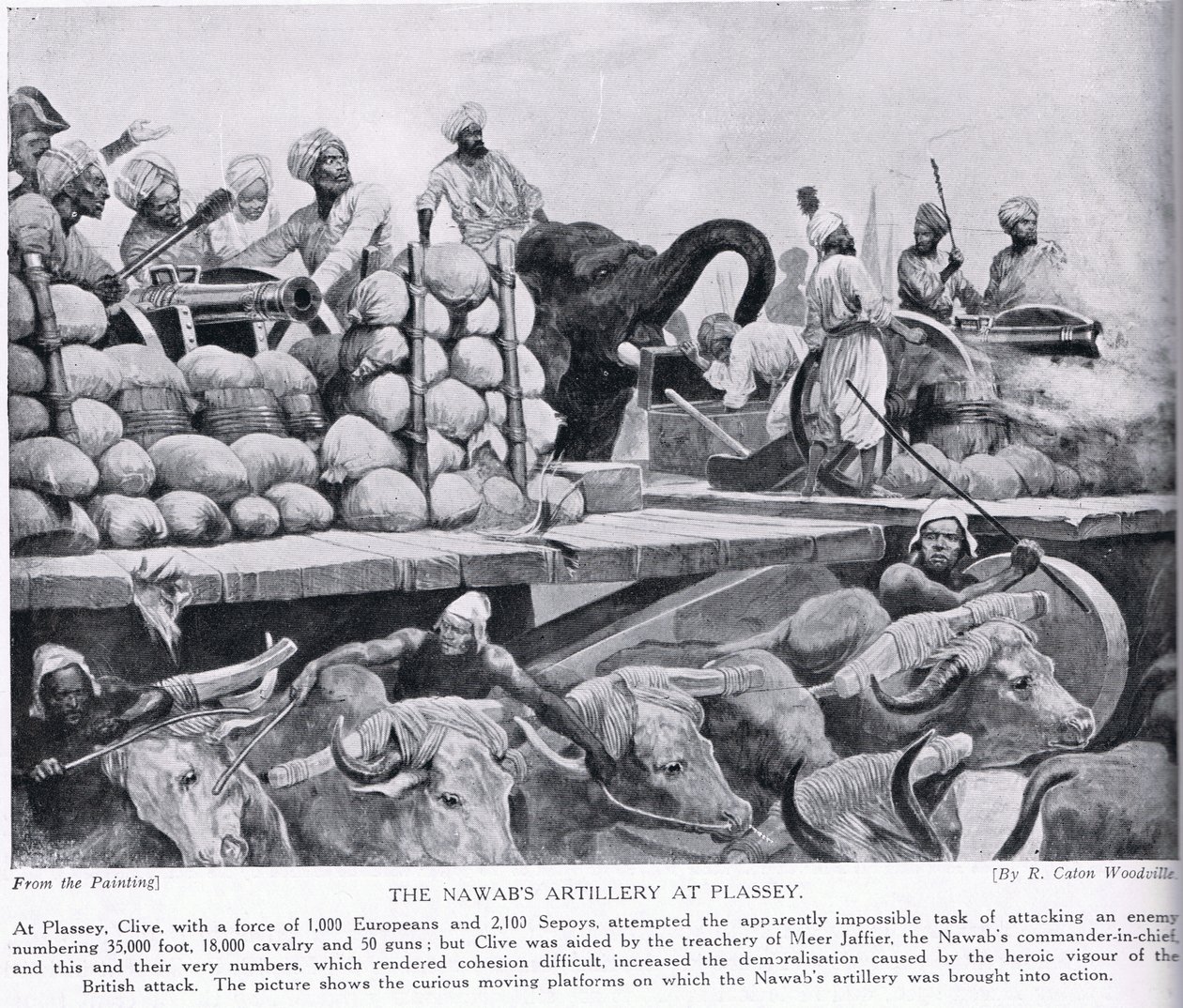 De artillerie van de Nawab bij Plassey, illustratie uit 