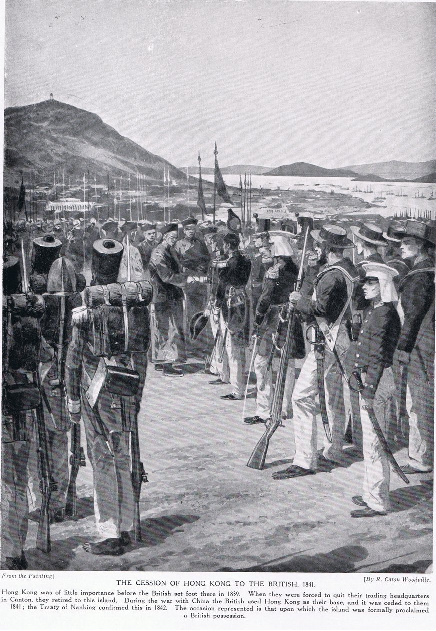 De overdracht van Hong Kong aan de Britten, 1841, illustratie uit 