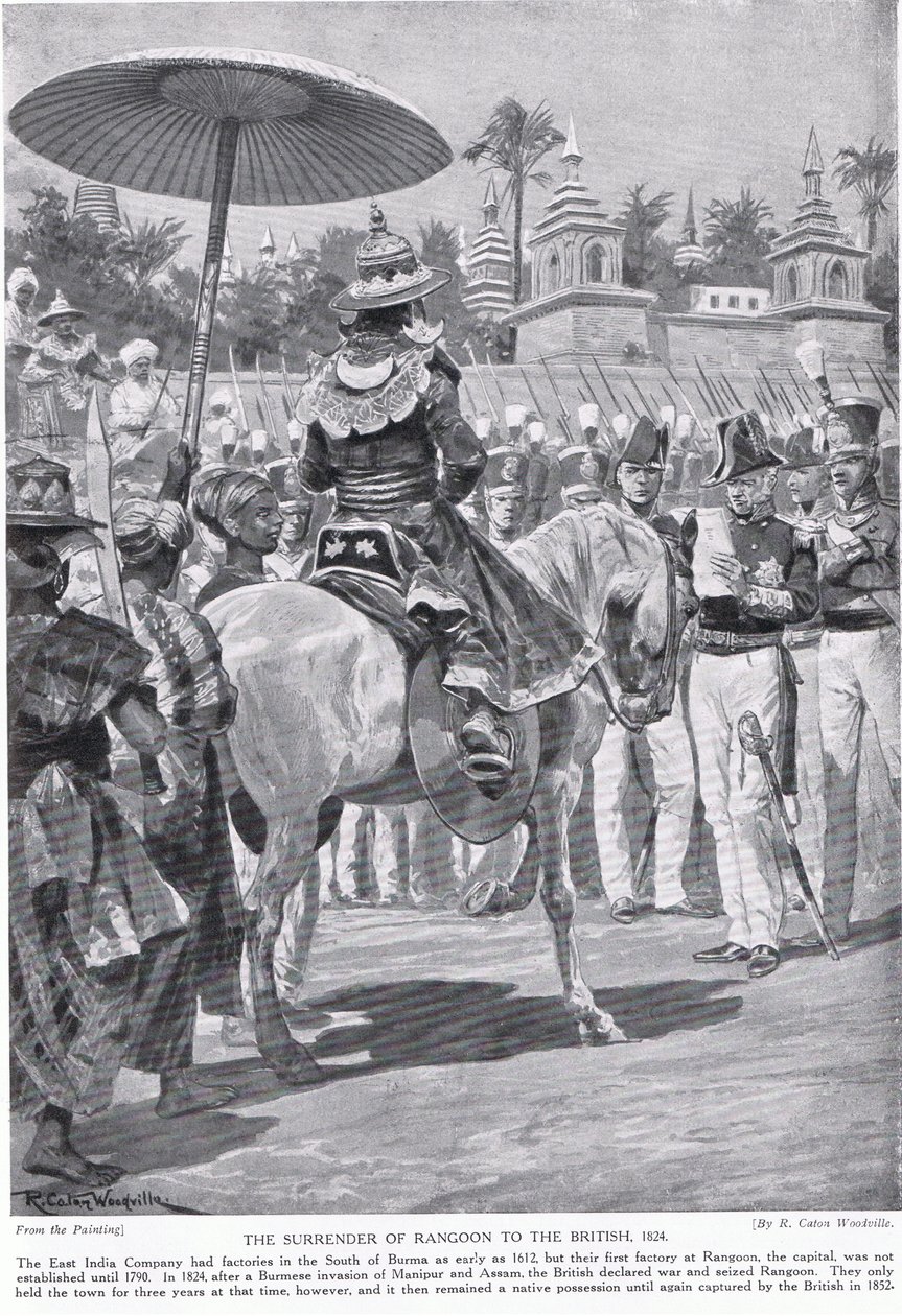 De overgave van Rangoon aan de Britten, 1824, illustratie uit 
