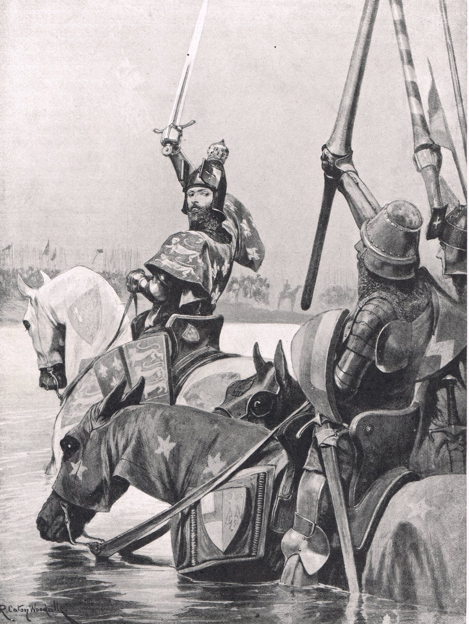 Edward III steekt de Somme over voor de Slag bij Crecy, illustratie uit 
