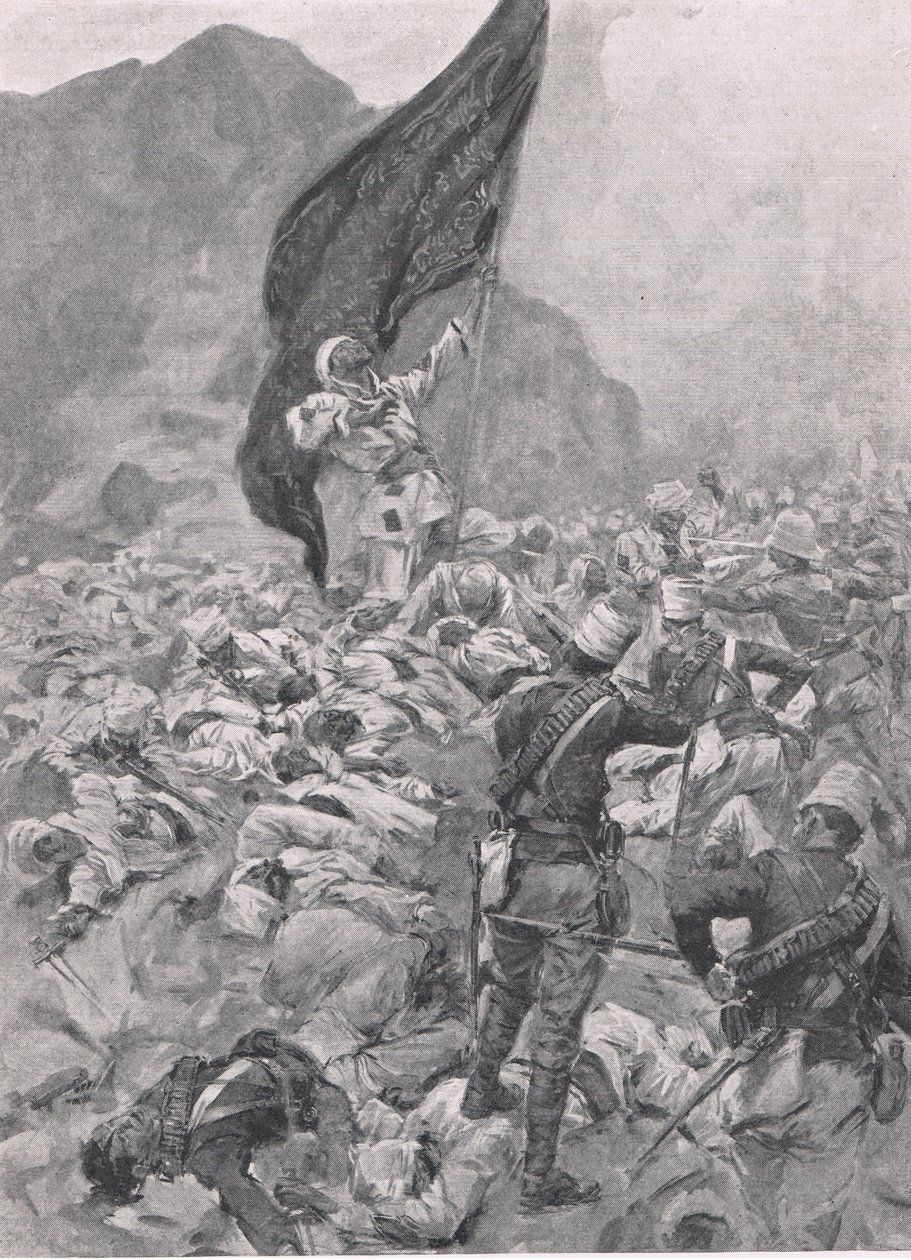 Omdurman: De laatste drager van de Zwarte Vlag, 2 september 1898, illustratie uit British Battles on Land and Sea, 1915 door Richard Caton Woodville junior