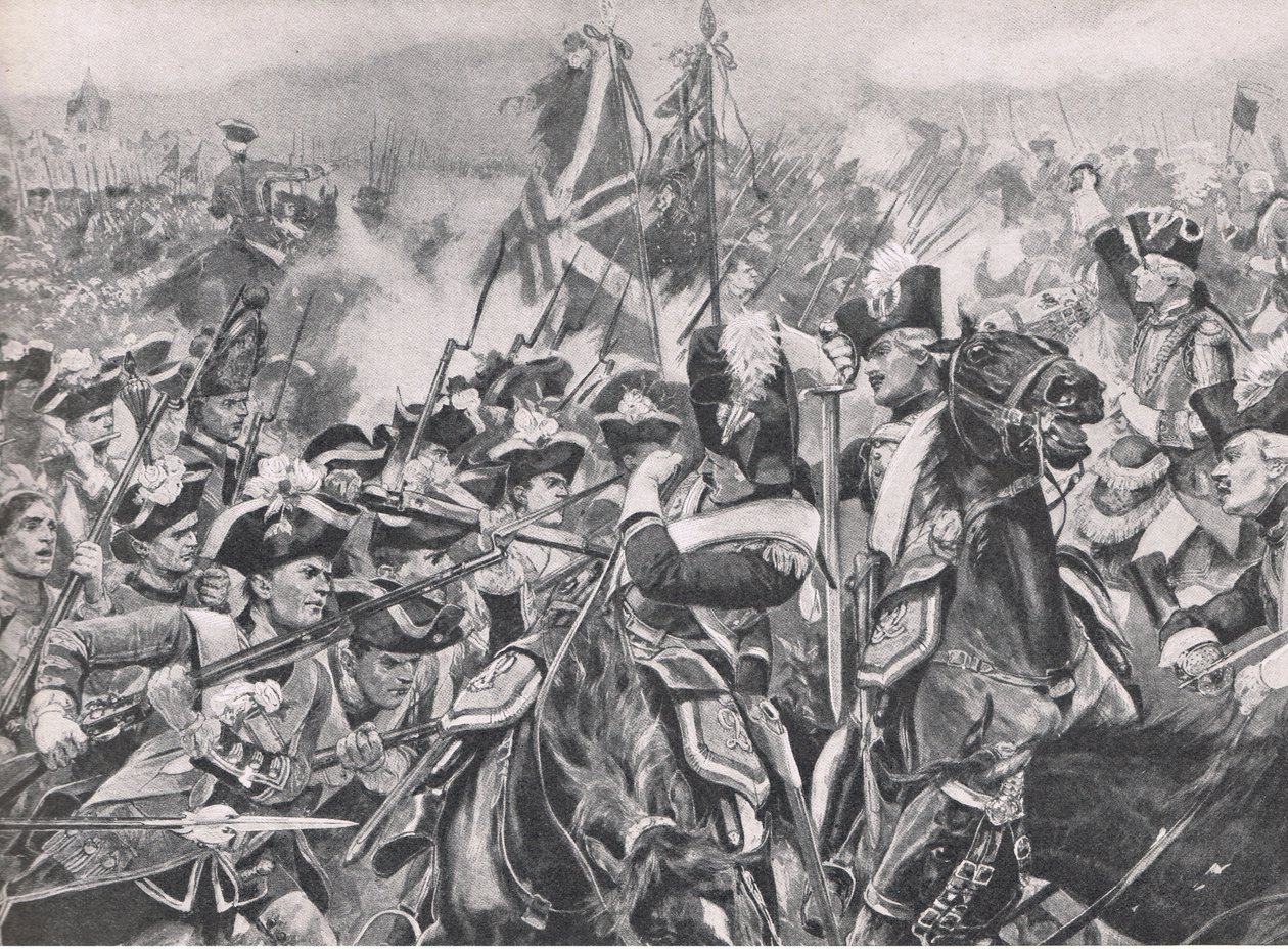 De Slag bij Minden, 1 augustus 1759, illustratie uit British Battles on Land and Sea, 1915 door Richard Caton Woodville junior