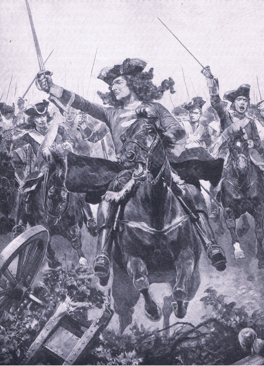 De Hertog van Marlborough bij de Slag bij Oudenarde, 11 juli 1708, illustratie uit British Battles on Land and Sea, 1915 door Richard Caton Woodville junior